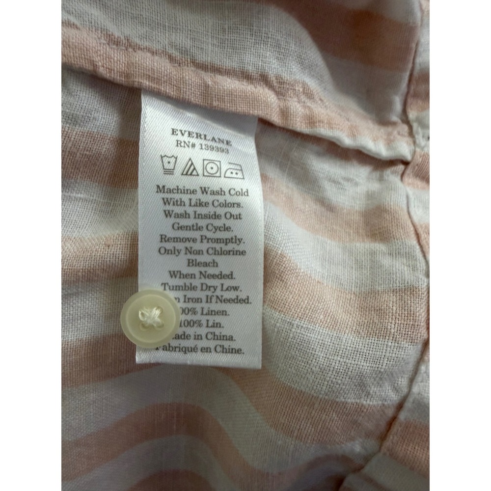 Everlane Linen Short Sleeve Shirt Womens 6 Pink White Stripe Button Front Blouse - Picture 4 of 5